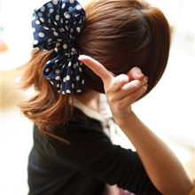 C042圆点波点超大兔耳朵蝴蝶结发圈褶皱发绳头花头绳韩国发饰