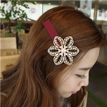 小而美a015韩国发夹金色花朵韩式发夹边夹发卡珍珠镂空布艺发卡