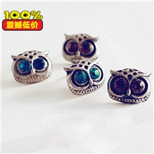 3109韩国小饰品批发欧美外贸复古精致猫头鹰耳钉耳环四色可选