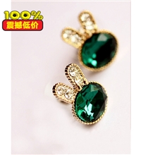 3137思登饰品批发韩国饰品海蓝色税金宝石水钻精致兔子耳钉