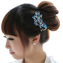 厂家直供专业镶钻日韩水钻插梳精品发夹孔雀发梳爆款凤凰