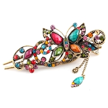 新款仿复古宫廷镶水钻蝴蝶鸭嘴夹步步魅力古色发叉发夹厂家批发