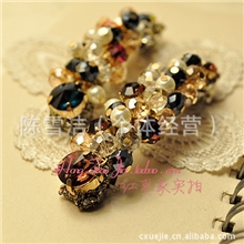 韩国进口！复古奢华超闪多彩宝石撞色发夹边夹精致优雅