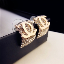 欧美韩国韩版时尚满钻高档弧形小香CC耳钉防过敏耳环批发4021