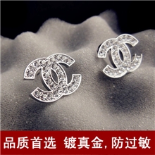 女韩版韩国高档满钻小香双CC耳钉/耳饰防过敏饰品批发800758