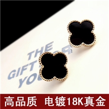 大号韩版高档黑色四叶草防过敏耳钉耳环批发小额混批802003