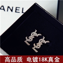 欧美高档大牌风圣罗家耳钉耳环饰品批发满钻LOGO字母801295