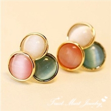 C407复古三色拼色花瓣猫眼石耳钉韩国耳钉批发