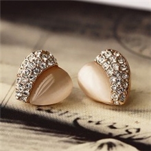 C307韩版新款饰品批发可爱桃心半猫眼石半钻爱心耳钉耳饰