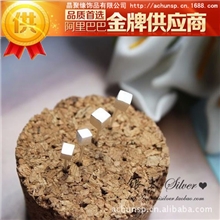 混批925纯银耳饰2013新款饰品批发韩国厂家直销【拉丝方块耳钉】