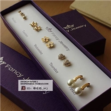 欧美外贸饰品韩国进口礼盒Vintage复古名媛OL风珍珠花朵耳钉耳环