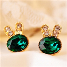 E0014宝石水钻精致兔子耳钉欧美饰品海蓝色耳饰批发