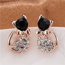 E0055韩国饰品满钻猫咪可爱蝴蝶结猫耳钉耳环/耳饰批发