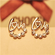 E0079韩国韩版热卖瑞丽风气质金色字母LOVE镶钻耳钉耳饰批发