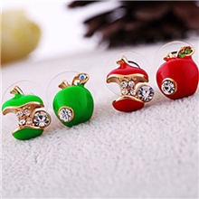 E0052网络热卖欧美饰品批发彩釉红色苹果不对称耳钉耳饰批发