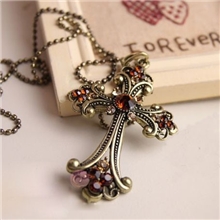 p0018韩版复古十字香槟钻项链毛衣链战歌饰品批发