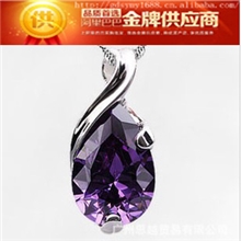925纯银项链镀白金天然紫水晶韩国饰品女款锁骨欧美饰品