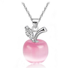 韩国饰品纯银项链猫眼石吊坠批发苹果吊坠B02银饰厂家