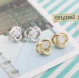 010小巧优雅纽动线条闪钻镶钻三叶草耳钉隐形无耳洞U形耳夹