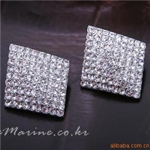 332韩版饰品满钻菱形耳钉方形耳钉无耳洞耳夹小饰品批发