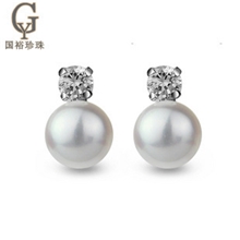 925纯银镶锆石8-9mm天然淡水珍珠耳钉经典王妃款耳钉