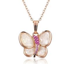 威妮华.比拉韩版饰品厚镀18K玫瑰金项链精美贝壳镶嵌玉蝶飞舞