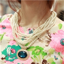 甜美气质多层珍珠蓝宝石短项链韩国时尚衣服吊坠女饰品配饰挂饰