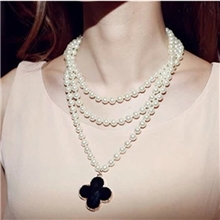 大牌款2013夏装新款欧美经典奢华珍珠长链四叶草两用项链毛衣链