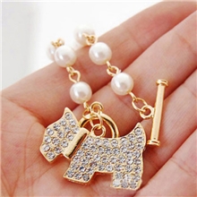 义乌微利韩版饰品批发特价女式经典首饰满钻闪亮珍珠小狗手链