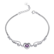 925纯银手链批发天使恋人纯银手链时尚韩版镶紫水晶韩国银饰品