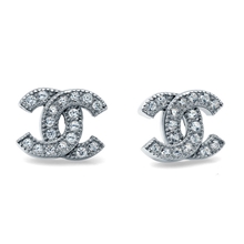 925纯银耳钉批发女式小耳丁镶满钻双C字母耳钉耳饰韩国银饰品
