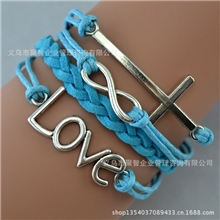 新款DIY手工编织十字架love多层手饰欧美时尚男士手链饰品批发