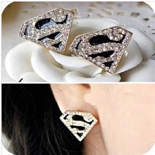 B518韩版金色闪钻造型耳钉超人标志三角几何S字耳环饰品新款