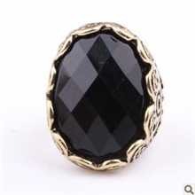 A035发旺饰品批发欧美外贸复古雕花黑色宝石戒指指环