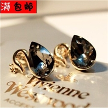 481韩版饰品优雅天鹅施华大水晶宝石精致优雅耳钉耳环饰品批发