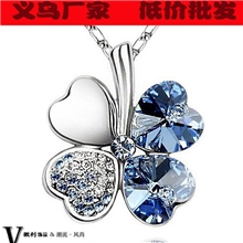 义乌韩国饰品厂家批发满钻爱心四叶草水晶情侣项链毛衣链女短款
