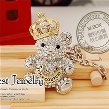 韩国饰品可爱水钻皇冠小熊时尚长款项链毛衣链厂家批发