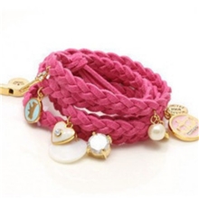 义乌新款爱心吊坠珍珠多层皮绳绒编织手链韩版手饰手链厂家批发