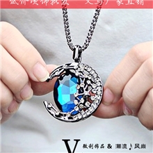 韩版新款项饰复古镂空闪钻水晶月亮长款项链毛衣链女特价批发