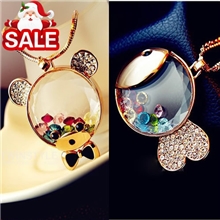 韩国饰品D110彩钻水晶可爱小熊金鱼长项链新款毛衣链批发