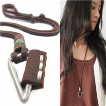 时尚韩版牛皮合金项链韩版文艺毛衣链情侣项链百搭真皮项链