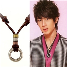 吴尊同款战地双环皮绳项链男士饰品韩版潮流霸气项链