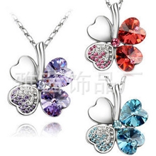 促销！义乌厂家直销饰品定做水晶吊坠批发-甜美四叶草水晶项链090