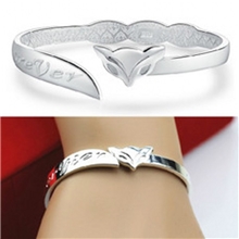 厂家银饰品批发小狐狸手镯白铜镀千足银手环淘宝货源热卖银镯子