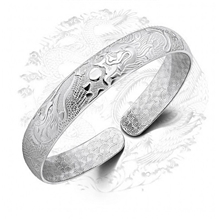 银饰品批发淘宝商城热卖货源银镯子龙凤呈祥手镯白铜镀足银手环