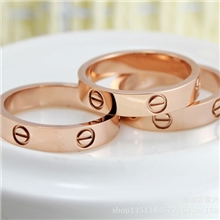 窄版玫瑰金戒指彩金螺丝LOVE情侣戒指钻戒婚男女对款
