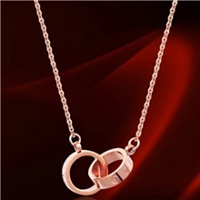 卡家经典完美K金经典LOVE女小双环项链玫瑰金锁骨钛钢项链颈链