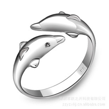 品牌正品925纯银戒指尾戒开口戒指女戒指海豚戒指