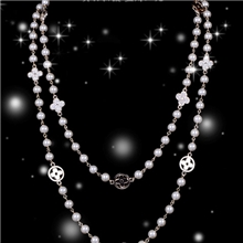韩国幸运水晶四叶草珍珠长款项链毛衣链韩国饰品批发