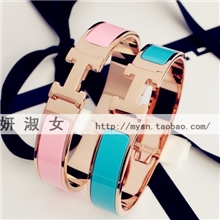 欧美范小马家女款玫瑰金手镯H字母珐琅窄版手链手环批发